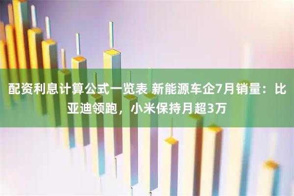 配资利息计算公式一览表 新能源车企7月销量：比亚迪领跑，小米保持月超3万